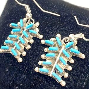 Vintage Petit Point Zuni Turquoise & 925 Sterling Earrings by Vickie Johnson